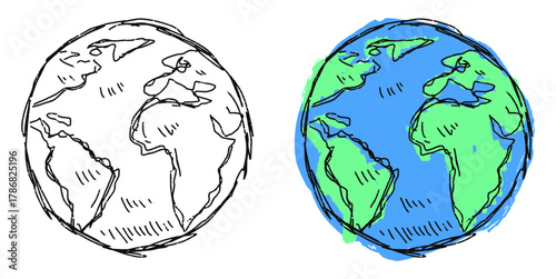 Grunge Sketch Handdrawn Planet Earth Vector Ideal for environmental, global, travel, and expressive designs that require a raw, distressed, or artistic grunge style.