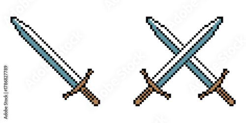 Pixel Sword Vector Ideal for gaming, fantasy, medieval, weapon, or digital art themes requiring a powerful retro 8-bit aesthetic.