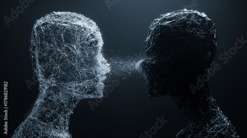 A human and an AI silhouette share a single glowing thought bubble, symbolizing collaboration, merged creativity, and the convergence of human intuition with machine intelligence.
