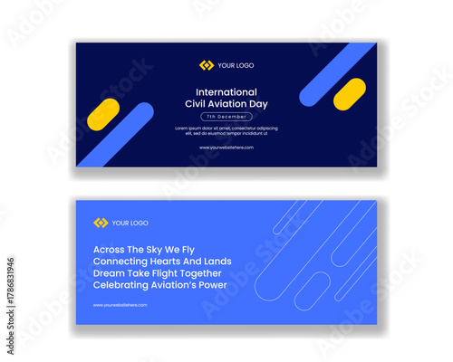 Flat Hand Drawn Cartoon Illustration For International Civil Aviation Day Horizontal Banner Background