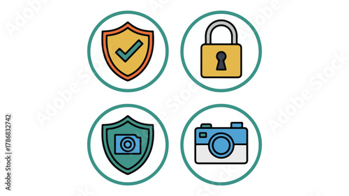 Shield lock camera icons security
