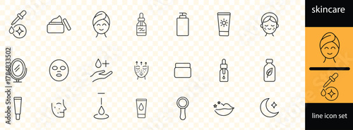 Beauty & skincare outline icon set - facial, wellness, and hygiene symbols