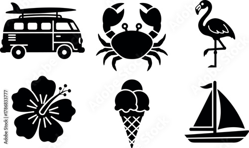 Summer and travel doodle vector icon set
