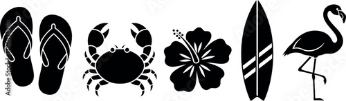 Summer icons set for beach vacation theme Vector