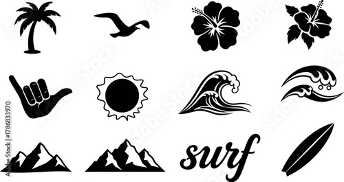 Surf tropical beach and summer icon collection Vector