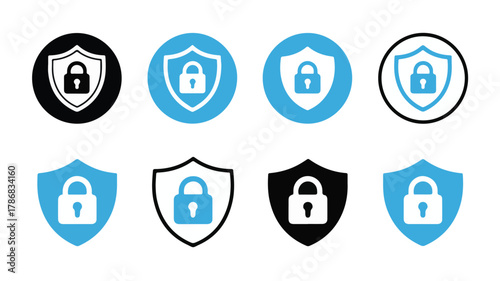 Shield lock icons security privacy protection symbols vector