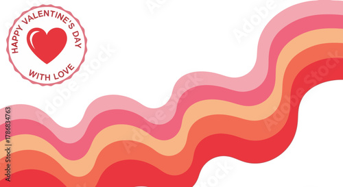 Valentine's Day Greeting Card with Wavy Retro Design and Heart Icon for Love and Celebration