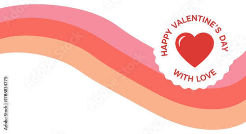 Happy Valentine's Day Greeting with a Red Heart on a Decorative Wavy Background