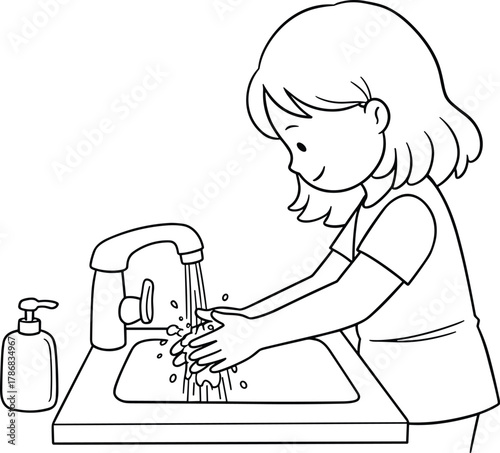 child washing hands, proper hand hygiene, hygiene education image, clean bathroom sink, soap and water, health safety routine, washing hands properly, child hygiene practice, water splash sink, hand 
