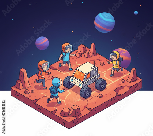 Cosmic Explorers Kids on Mars Adventure with Rover