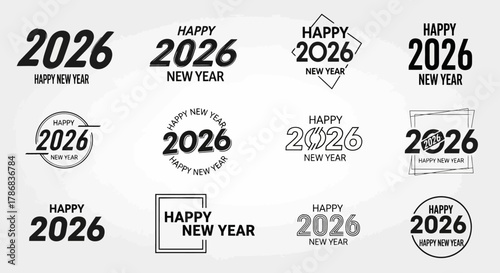Happy 2026 New Year Vector Graphics Collection for Celebrations and Festivities