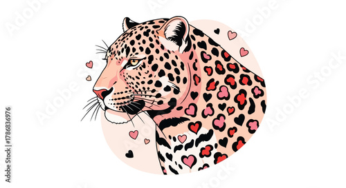 Leopard with Love Adorable Illustration of an Exotic Animal Surrounded by Hearts