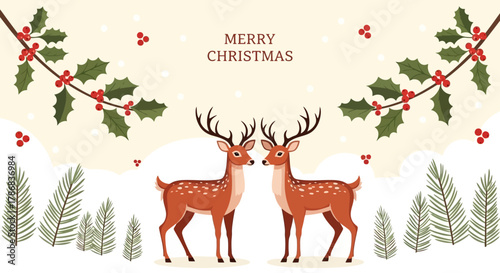 Festive Forest A Christmas Card with Deer Under Mistletoe