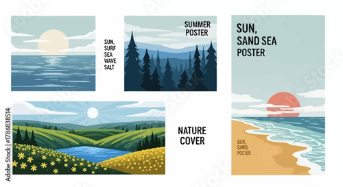 Sun, Sea, Sand, and Sky Serene Summer Landscape Posters for Nature-Inspired Design