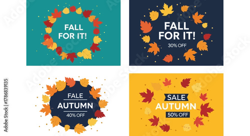Autumn Sale Promotion Vector Design with Colorful Falling Leaves and Discount Offers