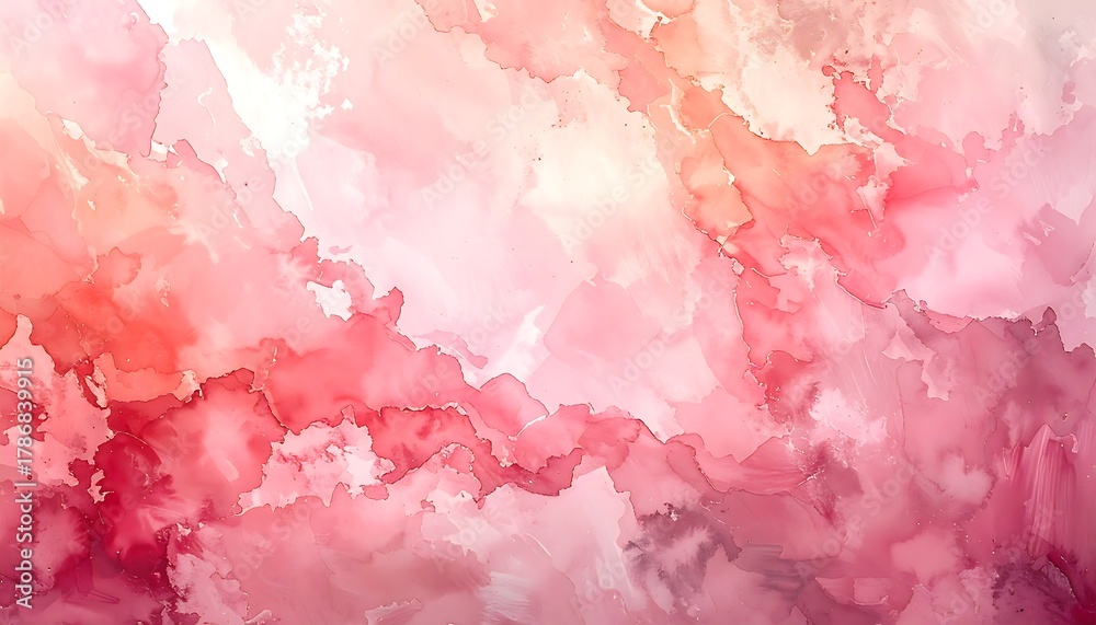 Fototapeta premium Abstract watercolor painting with pink and red hues, soft and dreamy texture.