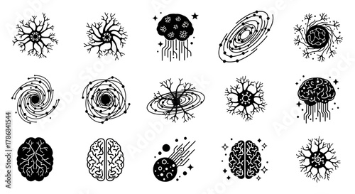 Tableau sur toile Dynamic collection of neural networks and cosmic swirls symbolizing complex thou