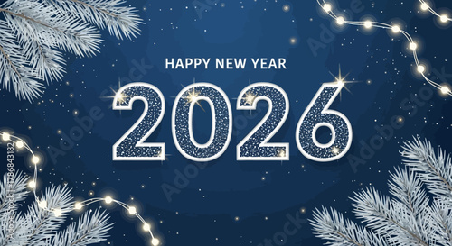 Sparkling 2026 New Year Wishes with Festive Decor on Blue Backdrop