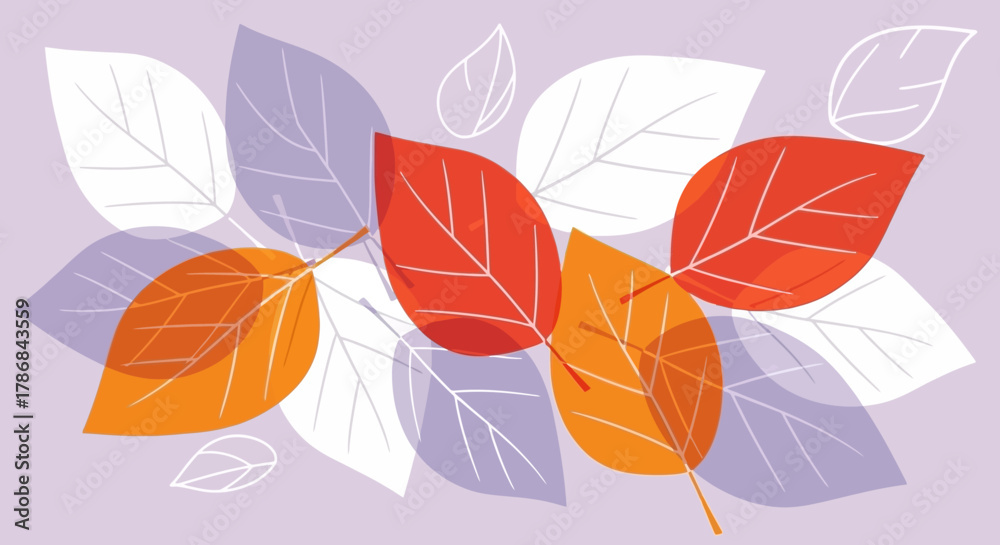 Fototapeta premium Vibrant Autumn Leaves A Colorful Illustration of Falling Foliage in a Soft Purple Background