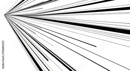 Dynamic Black and White Lines Radiating from a Central Point on Clean Background