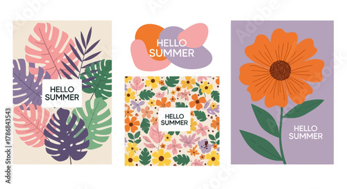Hello Summer! Colorful Botanical Designs Featuring Tropical Leaves, Flowers, and Floral Patterns