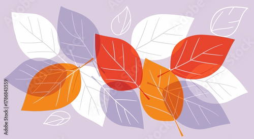 Vibrant Autumn Leaves A Colorful Illustration of Falling Foliage in a Soft Purple Background