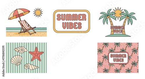 Summer Vibes Sun, Beach, and Relaxation - A Collection of Summer-Themed Illustrations