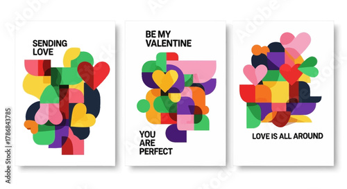 Geometric Valentine's Day Card Designs Colorful Hearts & Love Messages