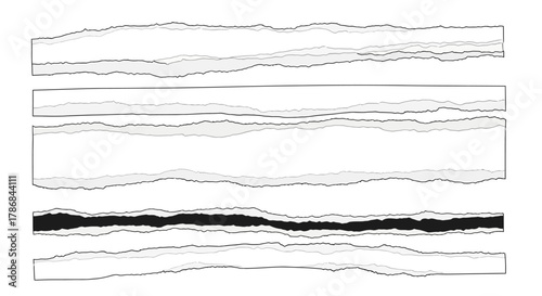 Ripped Paper Strips with Texture in Shades of Gray, Perfect for Design and Backgrounds