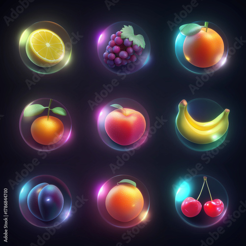 The ui casino slot game cartoon set for mobile gamble interface in app to play. Cute and glossy online spin badge object kit, casino slot game, casino element asset, Illustration