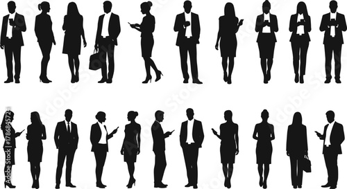 Business people silhouettes, corporate professionals standing, office teamwork communicatio