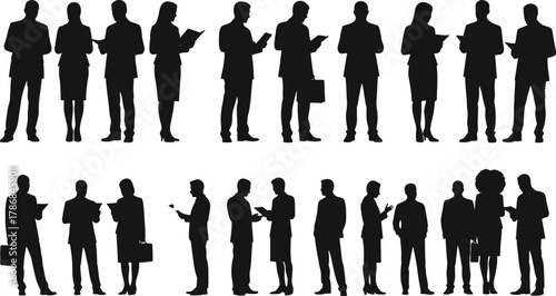 Business people silhouettes, office communication vector, professional teamwork discussion