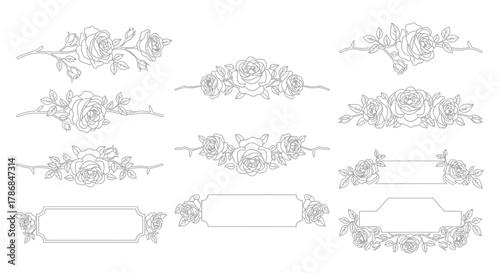 Elegant rose floral borders and decorative frames for invitations, stationery, and romantic designs, adding a touch of classic beauty