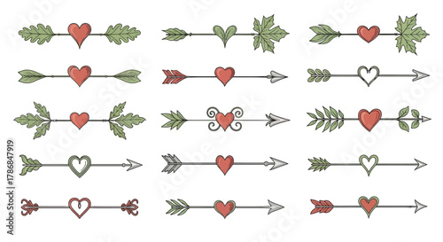 Charming decorative dividers featuring hearts and nature elements, perfect for adding a touch of romance and organic beauty to your designs.