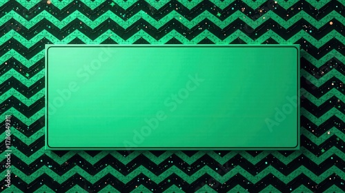 Emerald Green Rectangular Panel on a Black and Green Chevron Glitter Background