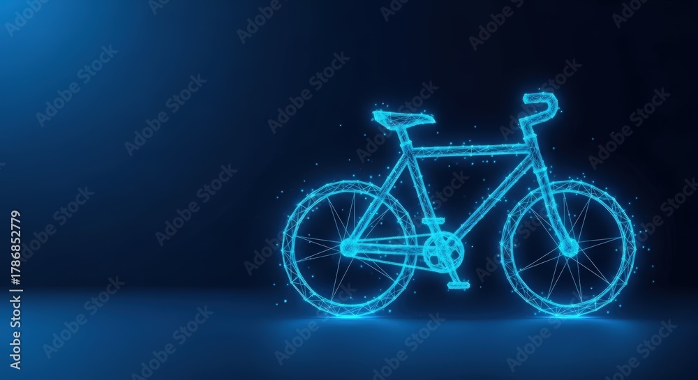 Fototapeta premium Futuristic blue digital bicycle glowing in dark
