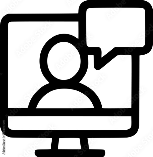 An outline icon representing a video call, online meeting, remote communication, e-learning, or virtual consultation