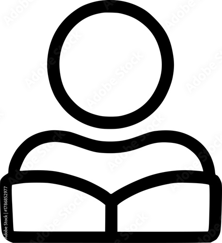 An outline icon representing a person studying, reading a book, learning, a student, or a user accessing educational content