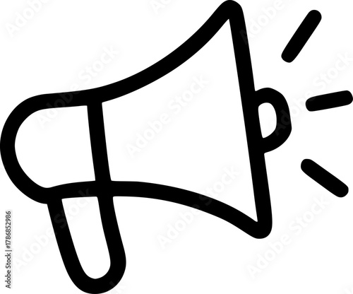 An outline icon representing announcement, marketing, advertising, loud speaker, public relations, and important message.