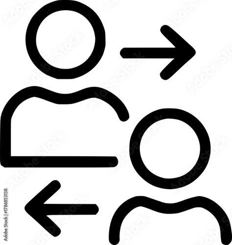 An outline icon representing coaching, mentorship, feedback exchange, knowledge transfer, and reciprocal communication between two users.