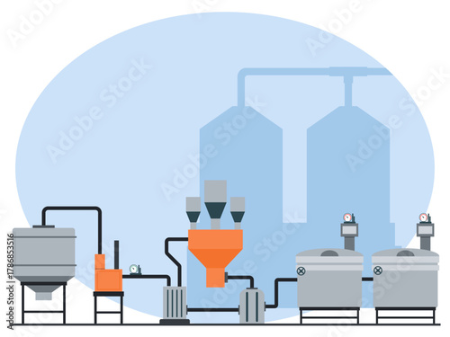 Filtration production process. Industry vector illustration. Flat illustration concept.