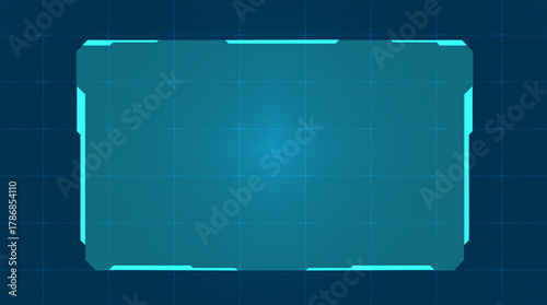 Sci-fi digital control panel vector with glowing blue technology frame and futuristic dashboard elements for UI and innovation visuals.