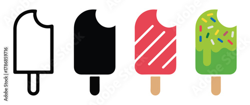 Delicious Bite A Collection of Popsicle Icons Featuring Partially Eaten Treats with Sweet, Refreshing Flavors and Colorful Sprinkles