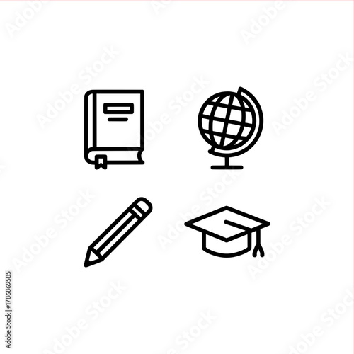 Study icons representing global education, graduation, and knowledge, perfect for websites, apps, and presentations in a modern and minimalist style