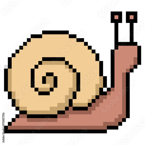 Pixel Snail Vector Ideal for gaming, nature, speed, vintage, or digital art themes requiring a nostalgic 8-bit aesthetic