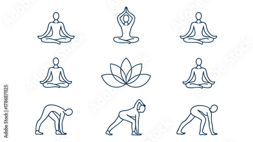 Mindful yoga pose icons vector