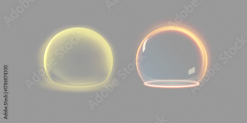Sphere shield abstract energy protection spheres. Force field globe shell. Dome barrier technology vector set.