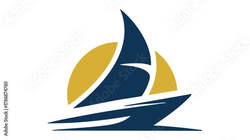 Sailboat sun horizon vector logo