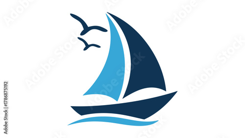 Sailboat, birds, sea wave logo