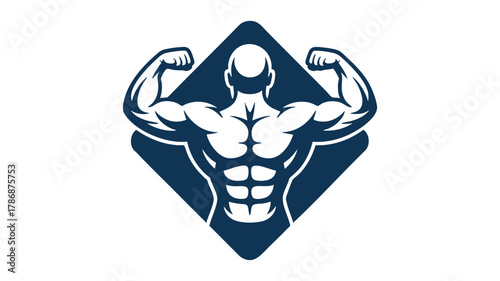 Strong man flexing muscles logo